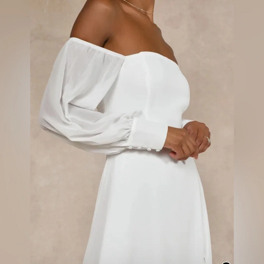 Lulus Wm's Feel the Romance White Off-the-Shoulder Chiffon Maxi Dress Sz L #613 - Picture 3 of 8